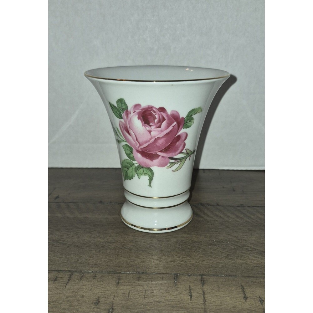 STUNNING ERPHILA GERMANY FLORAL ROSE VASE GOLD TRIM